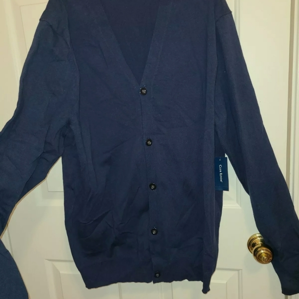 Club Room Men's Knit V-Neck Cardigan Navy - Picture 3 of 5
